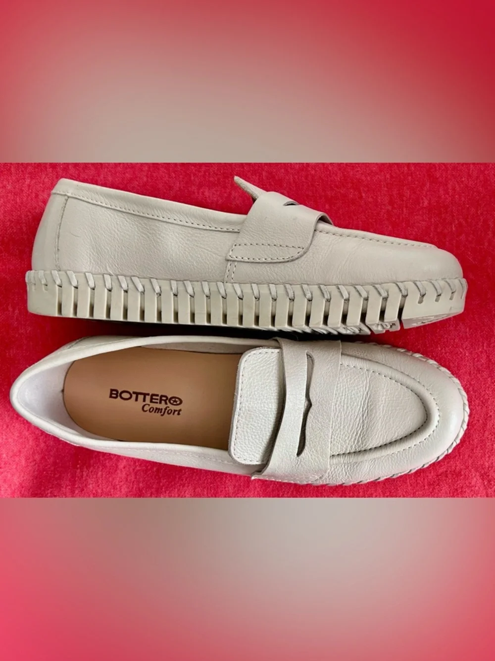 Women's Cream Leather Penny Loafers - Picture 2 of 7